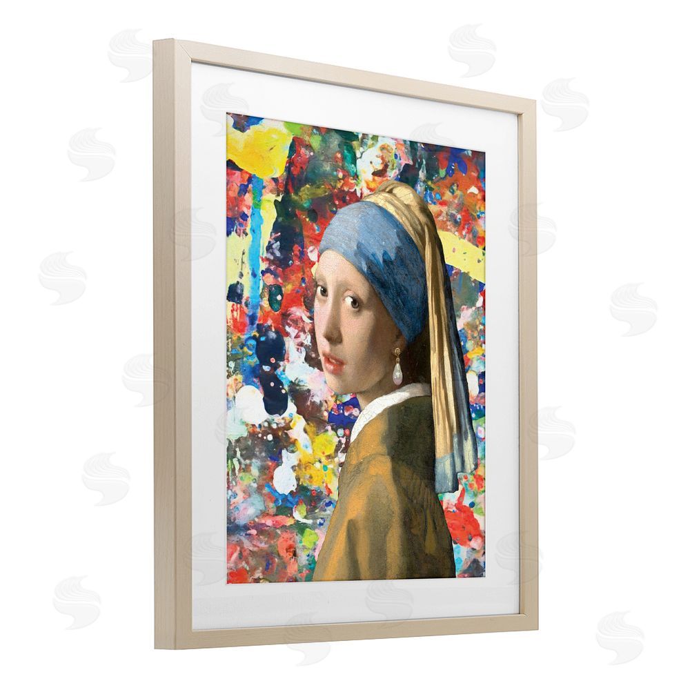 Grotto Studios Modern Splatter Iconic Pearl Earring Birch Framed Print Under Glass Wall Art