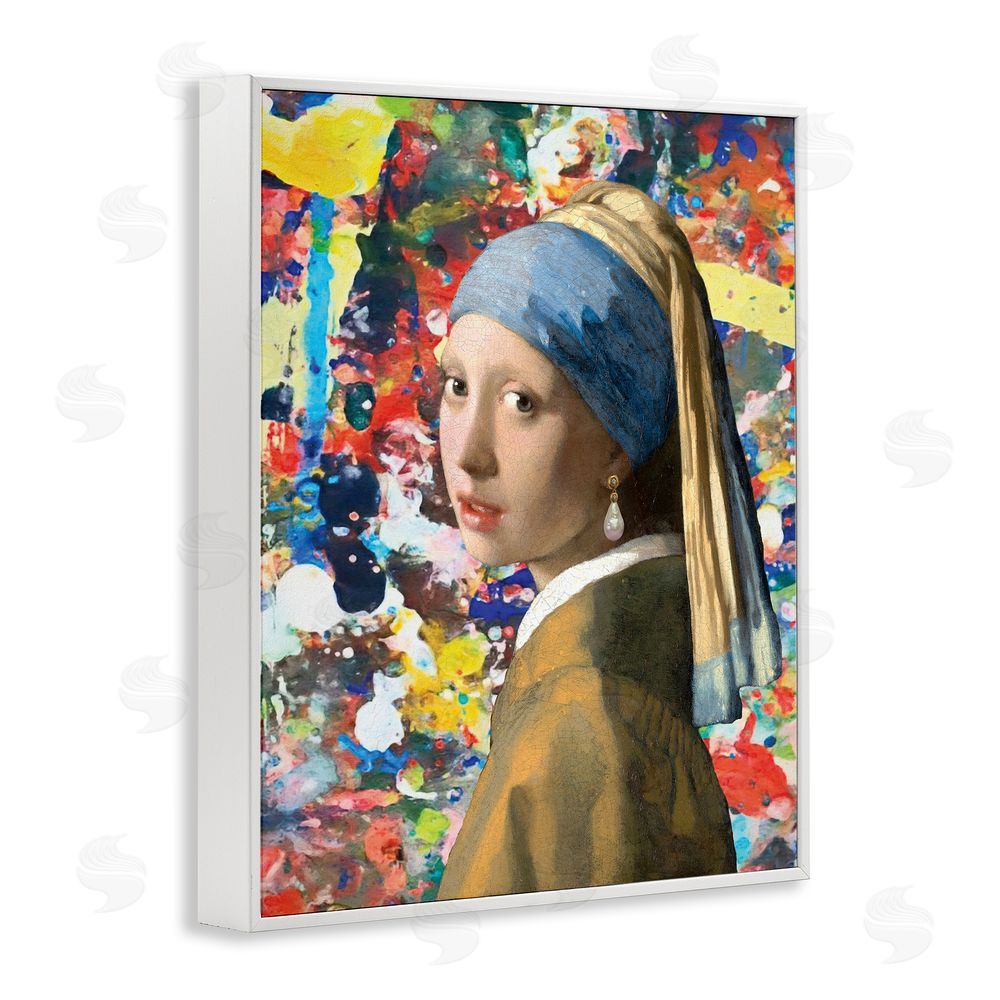 Grotto Studios Modern Splatter Iconic Pearl Earring White Framed Giclee Wall Art Print