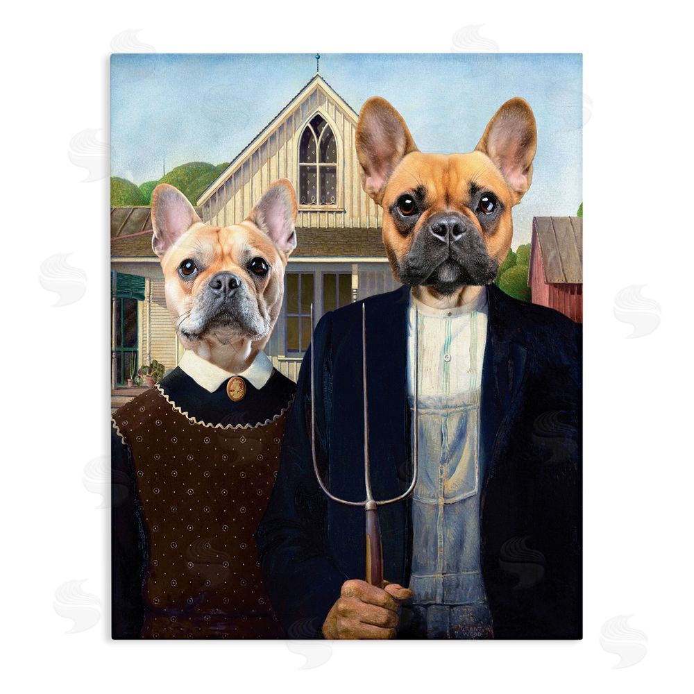 Grotto Studios French Bulldogs Iconic Farmers Stretched Canvas Wall Art