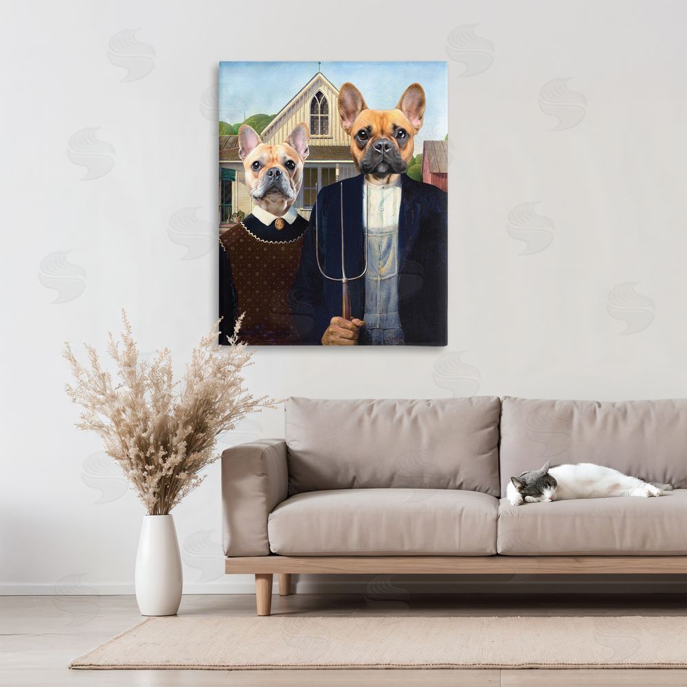 Grotto Studios French Bulldogs Iconic Farmers Stretched Canvas Wall Art in Room