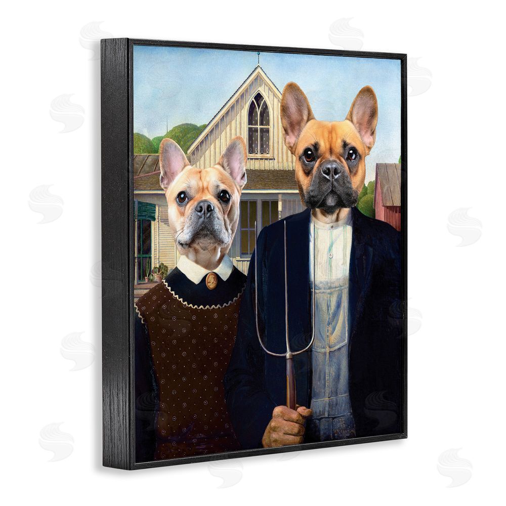 Grotto Studios French Bulldogs Iconic Farmers Black Framed Giclee Wall Art Print
