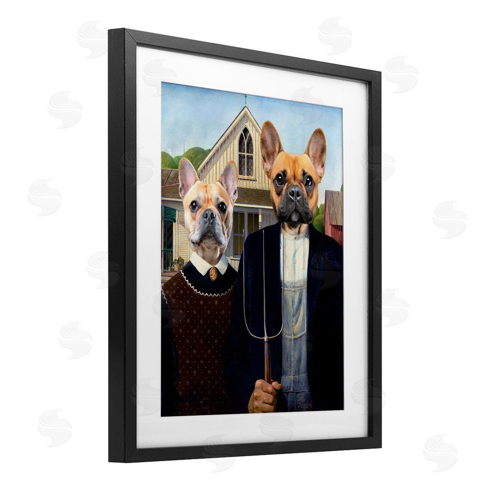 Grotto Studios French Bulldogs Iconic Farmers Black Framed Print Under Glass Wall Art