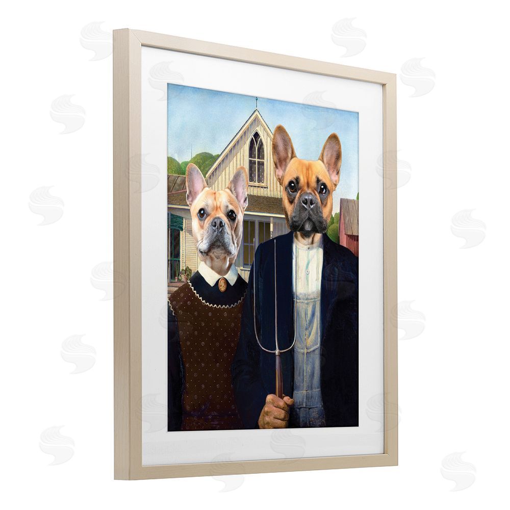 Grotto Studios French Bulldogs Iconic Farmers Birch Framed Print Under Glass Wall Art