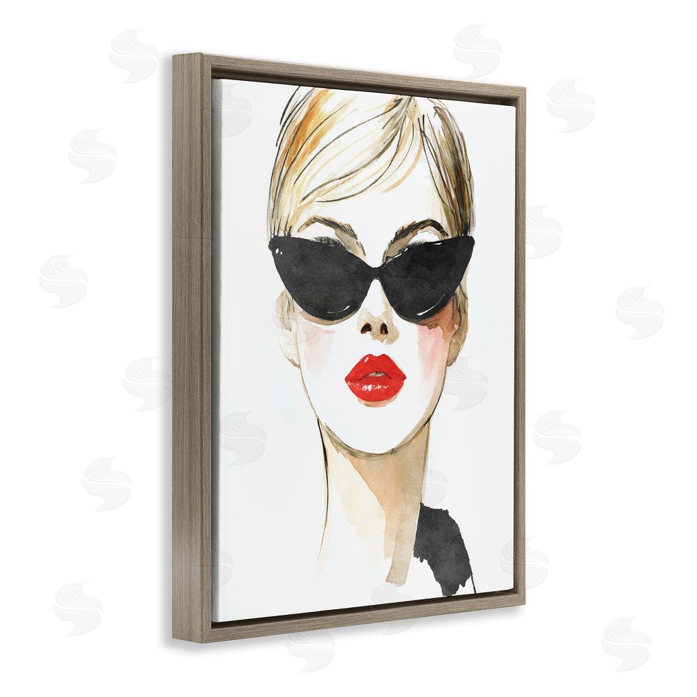 Svetlana Aleynikova Chic Portrait with Crimson Lips Brown Floating Frame Canvas Wall Art Print