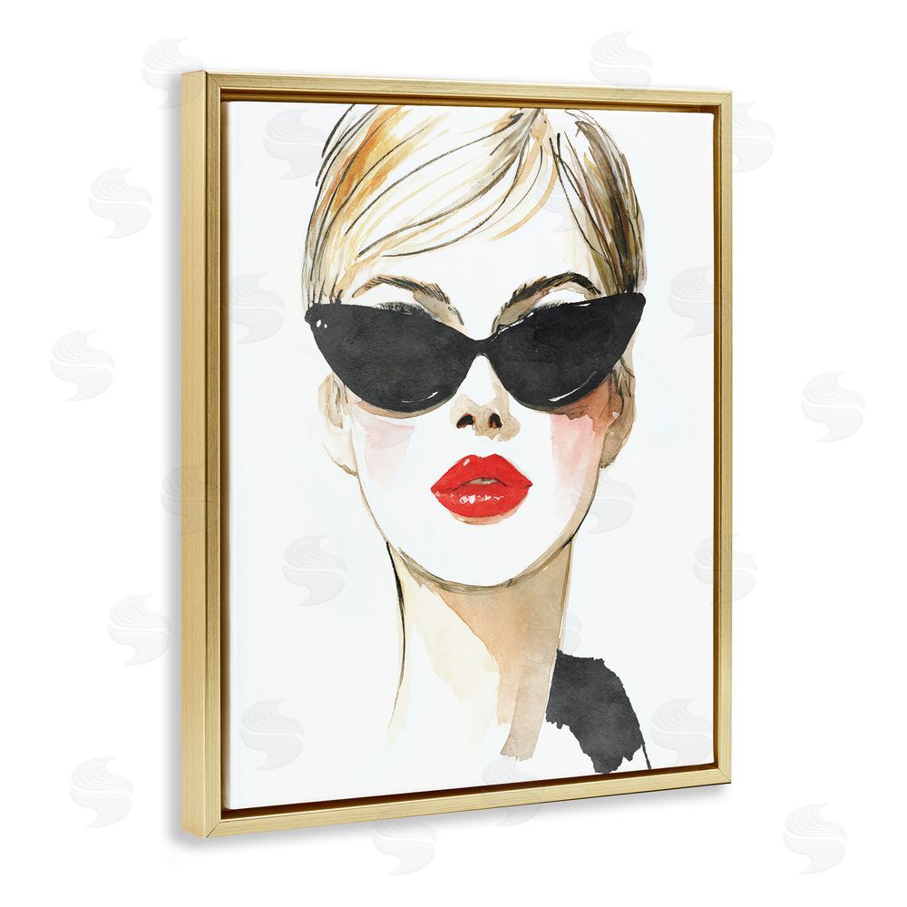 Svetlana Aleynikova Chic Portrait with Crimson Lips Gold Floating Frame Canvas Wall Art Print
