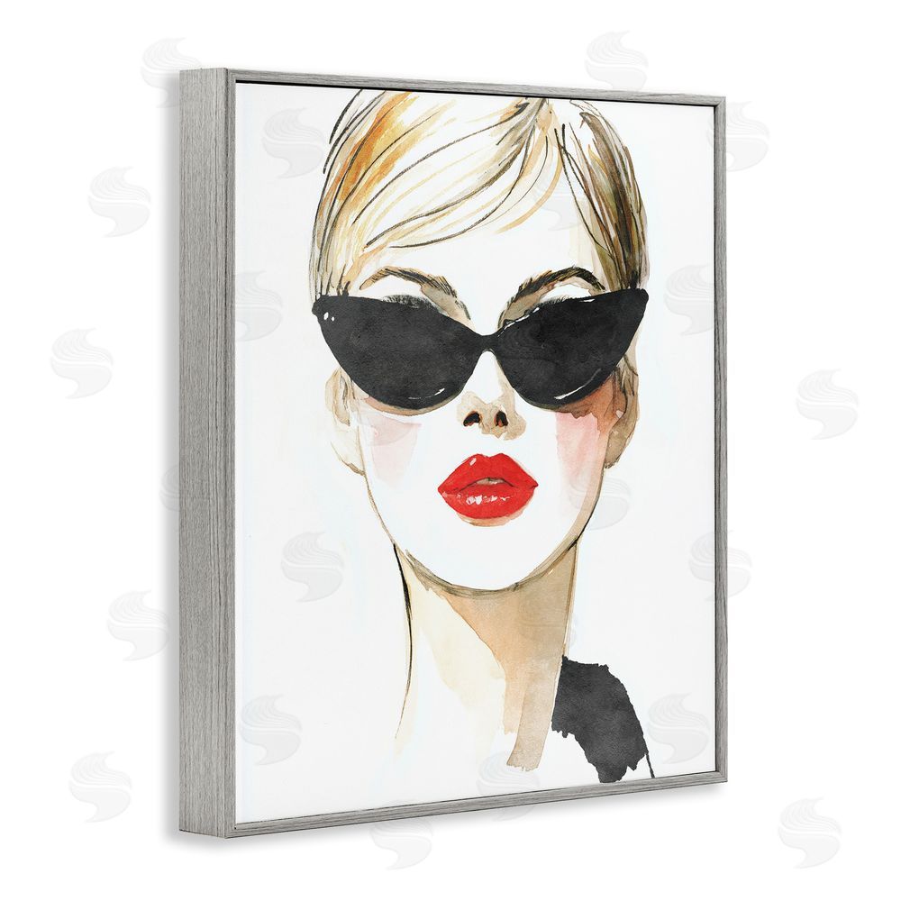 Svetlana Aleynikova Chic Portrait with Crimson Lips Gray Framed Giclee Wall Art Print