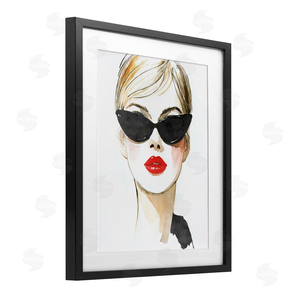 Svetlana Aleynikova Chic Portrait with Crimson Lips Black Framed Print Under Glass Wall Art