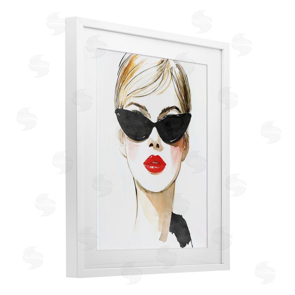 Svetlana Aleynikova Chic Portrait with Crimson Lips White Framed Print Under Glass Wall Art