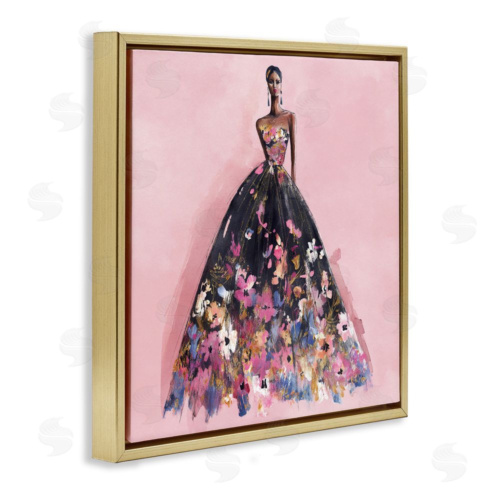 Svetlana Aleynikova Floral Reverie Gown Gold Floating Frame Canvas Wall Art Print