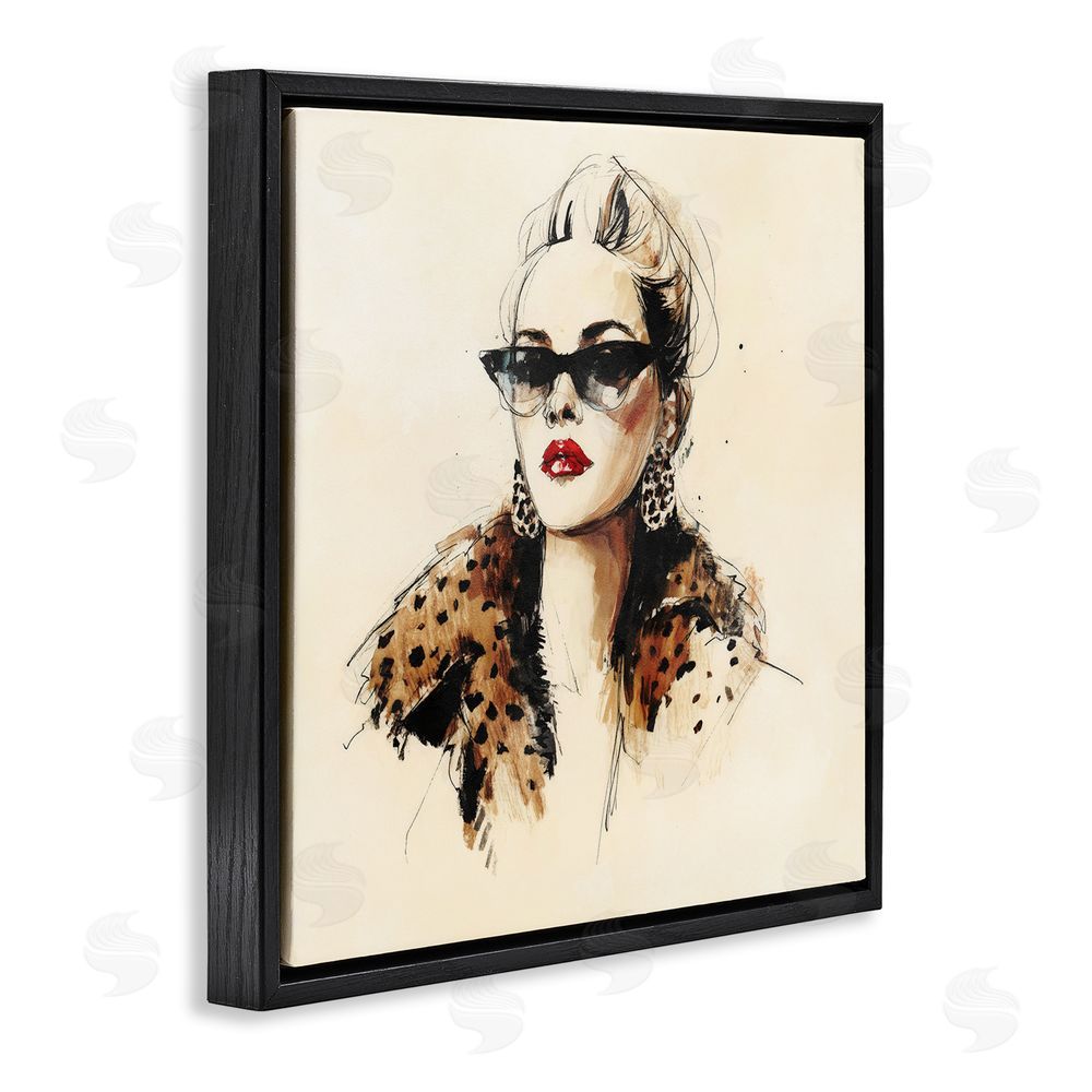 Svetlana Aleynikova Glam Leopard Sonata Portrait Black Floating Frame Canvas Wall Art Print