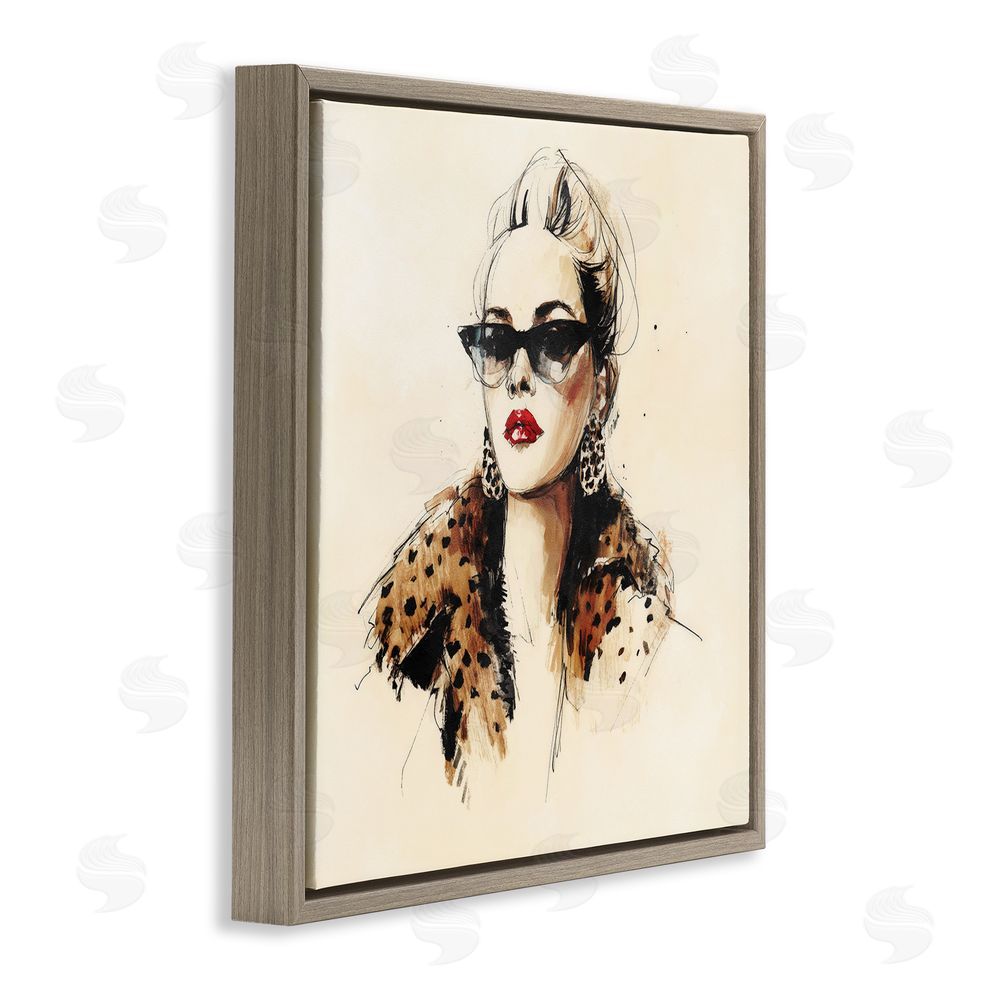 Svetlana Aleynikova Glam Leopard Sonata Portrait Brown Floating Frame Canvas Wall Art Print