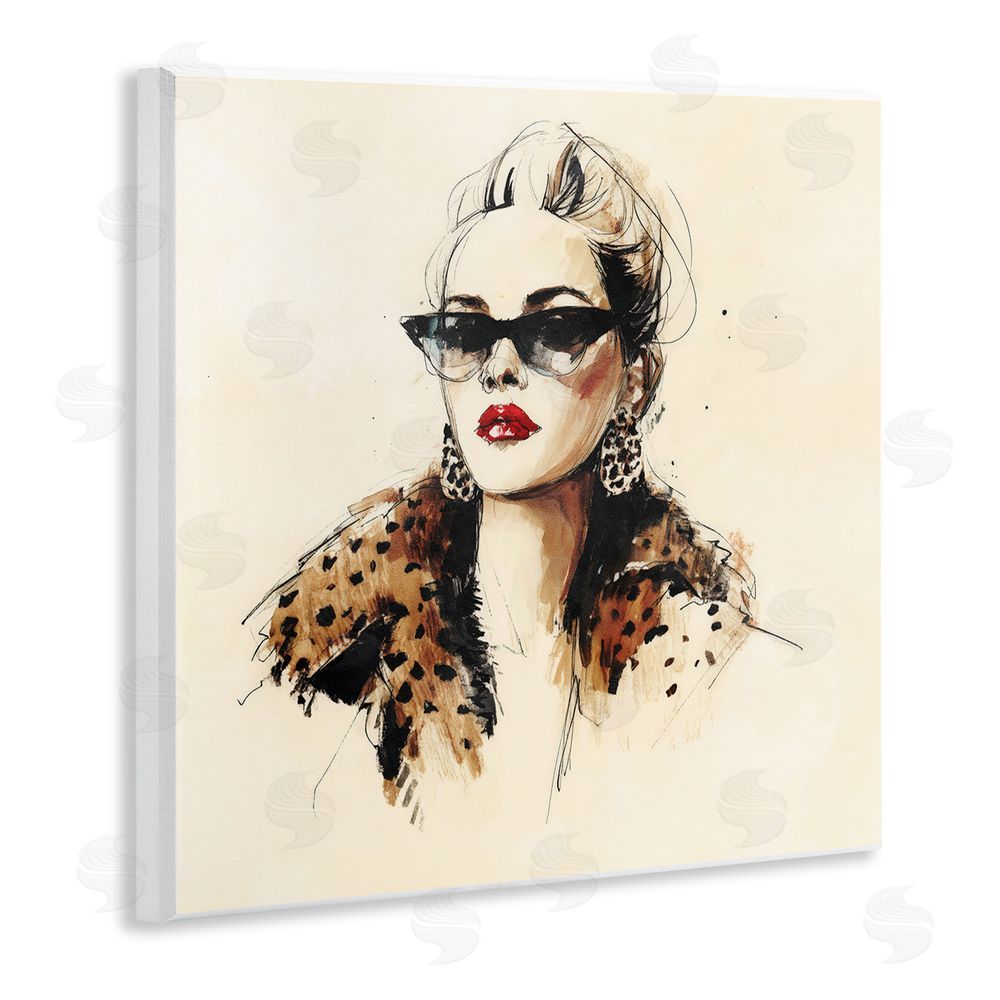 Svetlana Aleynikova Glam Leopard Sonata Portrait Wooden Wall Plaque Art Print