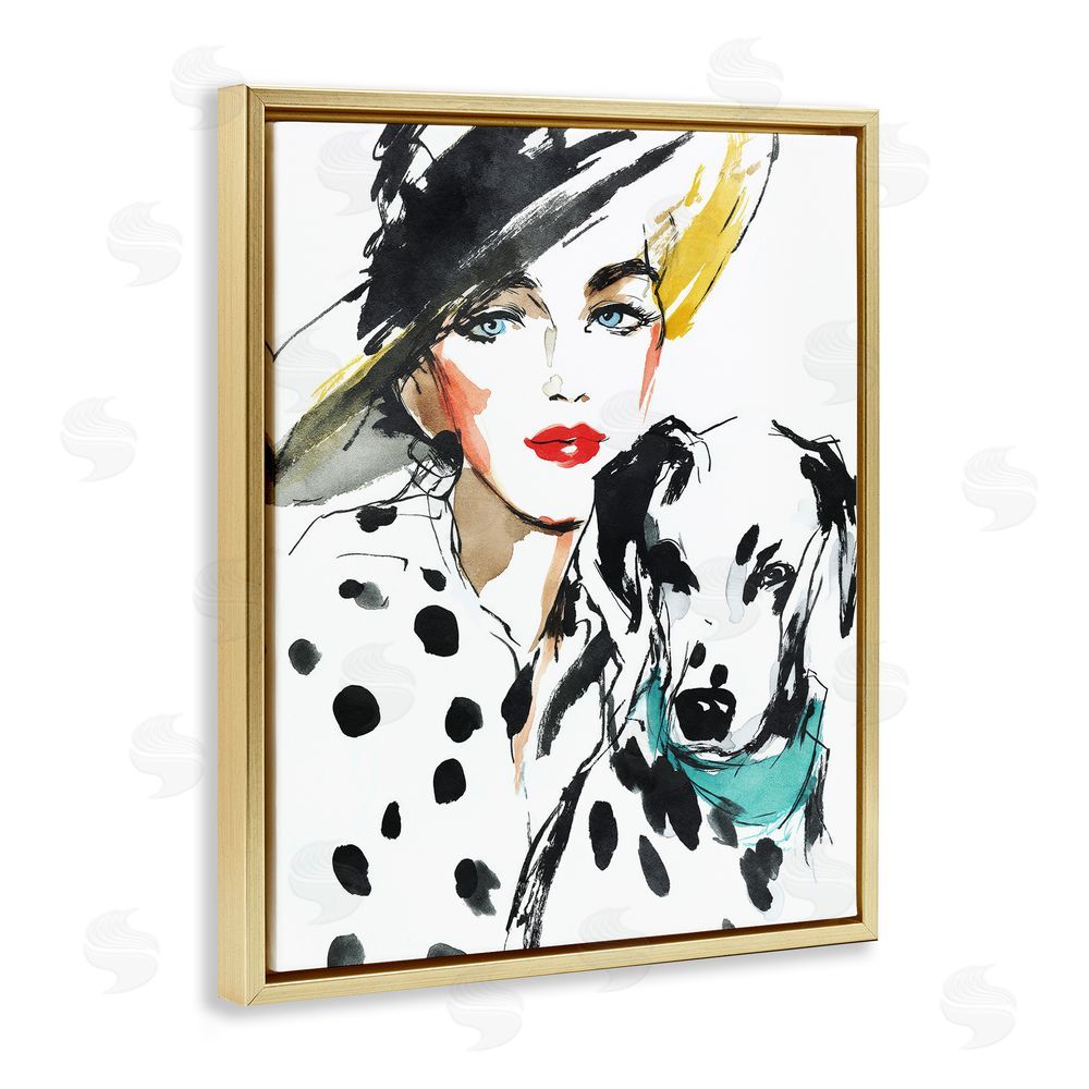 Svetlana Aleynikova Trendy Dalmatian Muse Gold Floating Frame Canvas Wall Art Print
