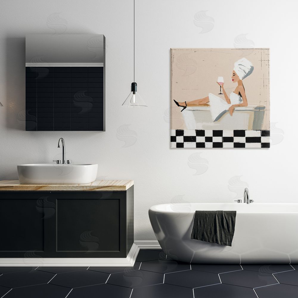 Svetlana Aleynikova Champagne Pause At Bath Time Stretched Canvas Wall Art in Room