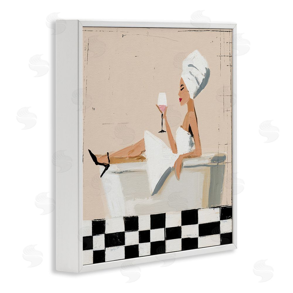 Svetlana Aleynikova Champagne Pause At Bath Time White Framed Giclee Wall Art Print
