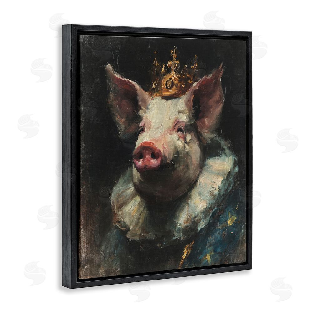 Svetlana Aleynikova Crowned Imperial Pig Black Floating Frame Canvas Wall Art Print