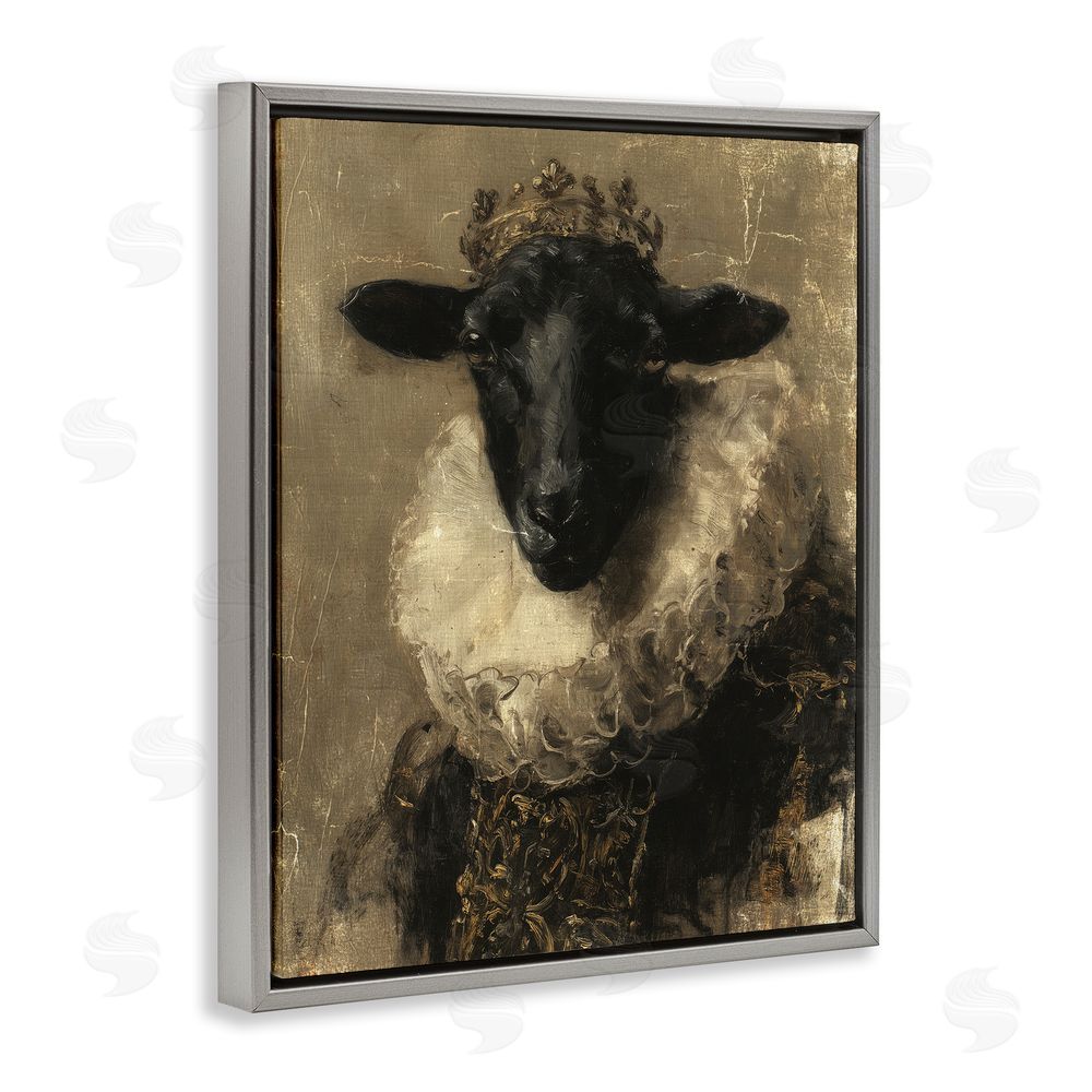 Svetlana Aleynikova Noble Ram Portrait Gray Floating Frame Canvas Wall Art Print