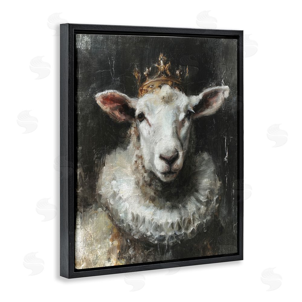 Svetlana Aleynikova Crowned Sheep Portrait Black Floating Frame Canvas Wall Art Print