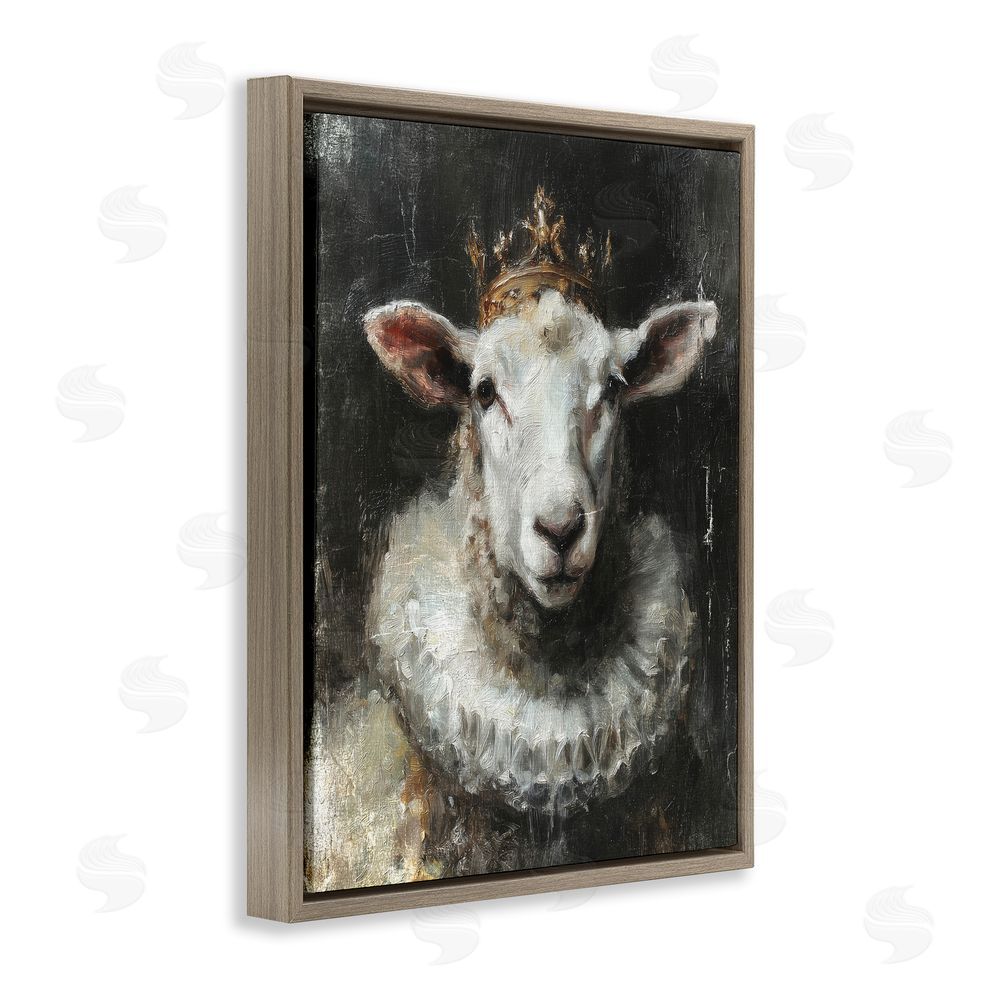 Svetlana Aleynikova Crowned Sheep Portrait Brown Floating Frame Canvas Wall Art Print