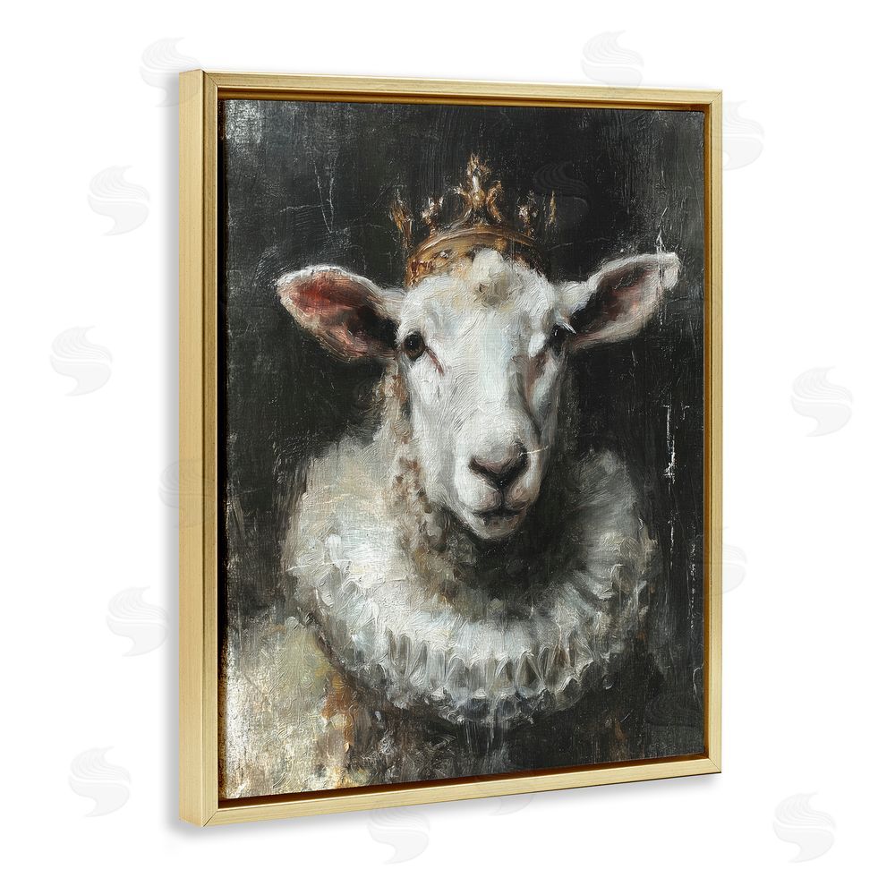 Svetlana Aleynikova Crowned Sheep Portrait Gold Floating Frame Canvas Wall Art Print