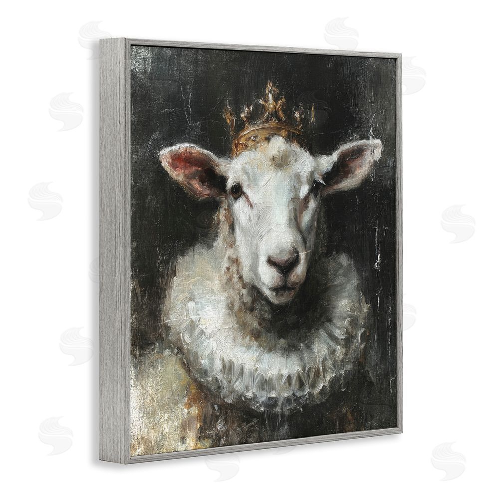 Svetlana Aleynikova Crowned Sheep Portrait Gray Framed Giclee Wall Art Print