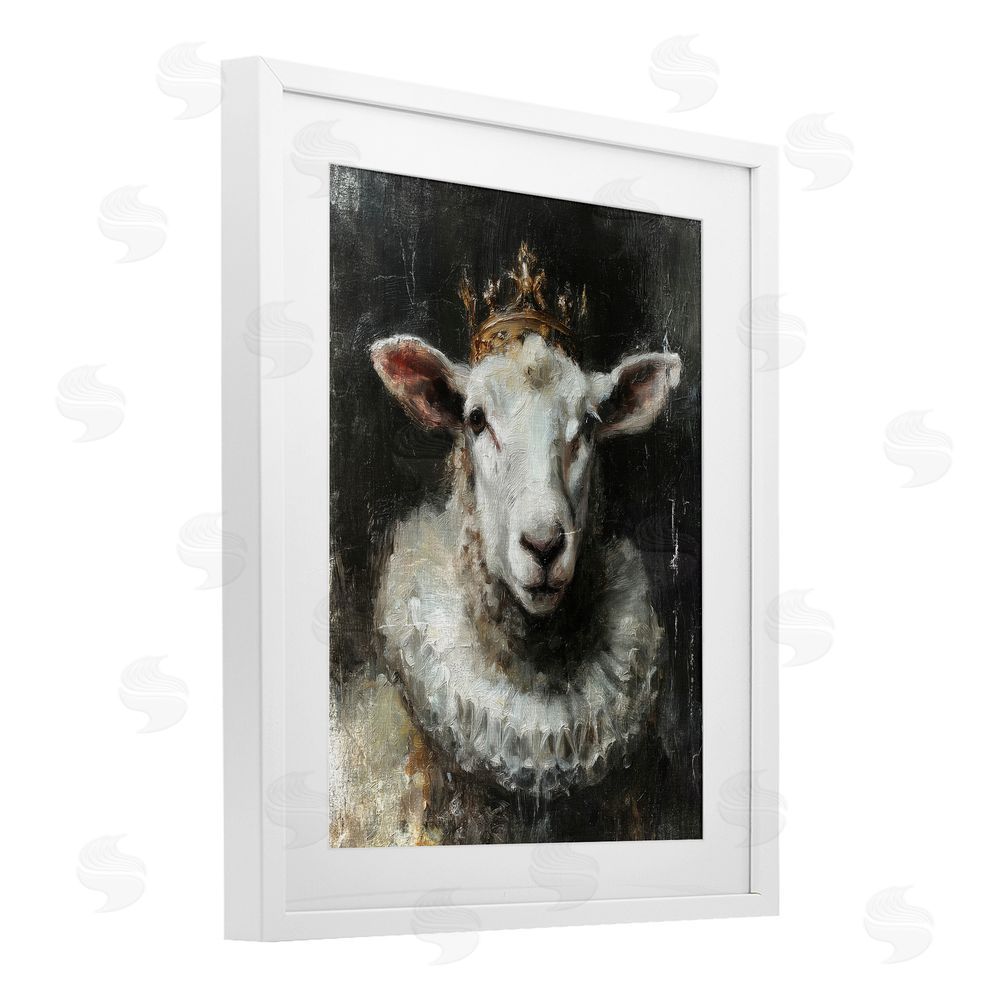 Svetlana Aleynikova Crowned Sheep Portrait White Framed Print Under Glass Wall Art