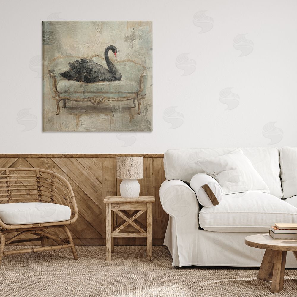 Svetlana Aleynikova Black Swan on Vintage Sofa Stretched Canvas Wall Art in Room