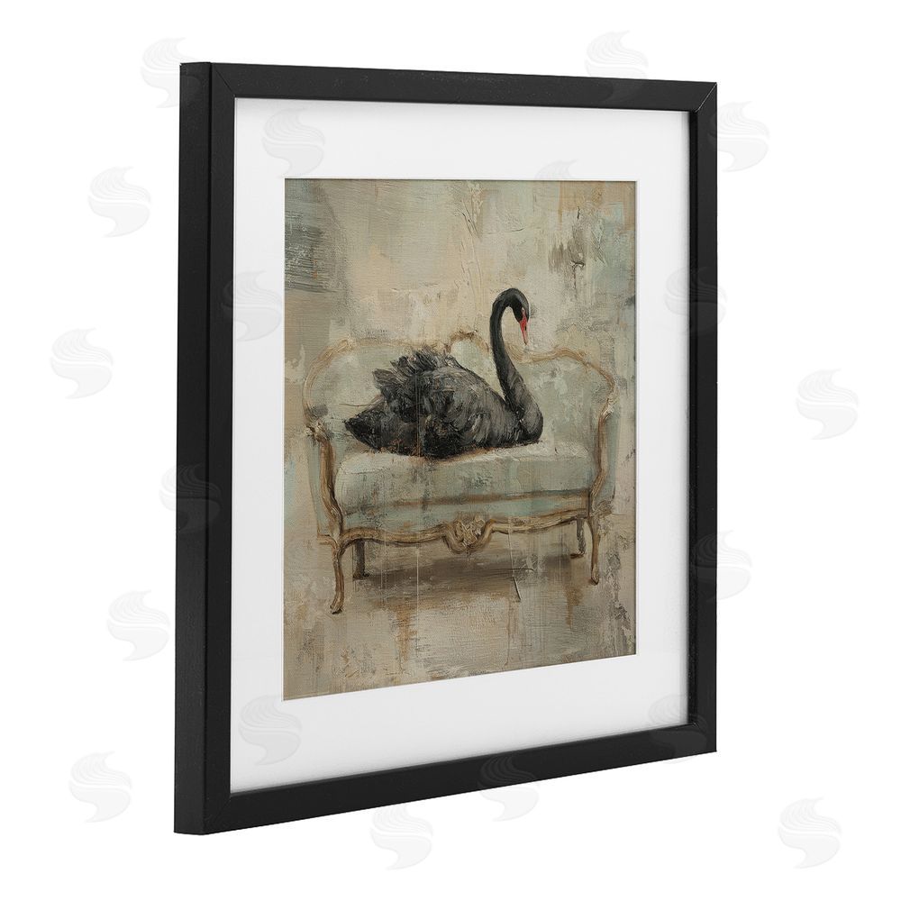 Svetlana Aleynikova Black Swan on Vintage Sofa Black Framed Print Under Glass Wall Art