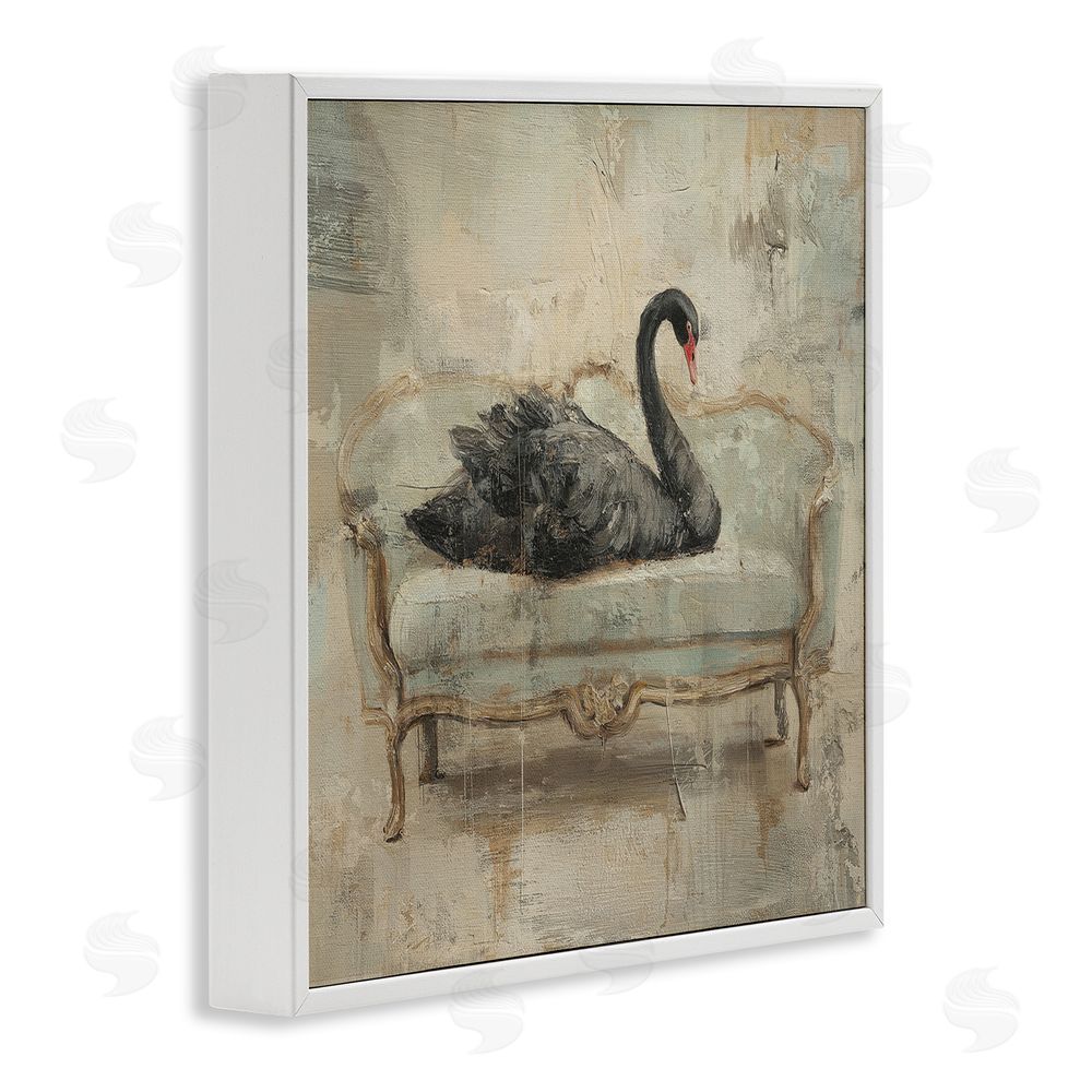 Svetlana Aleynikova Black Swan on Vintage Sofa White Framed Giclee Wall Art Print