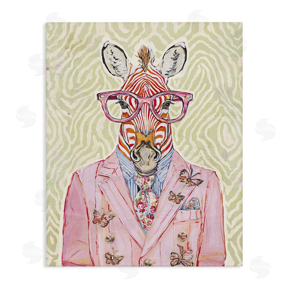 Svetlana Aleynikova Pink Zebra over Green Stretched Canvas Wall Art Print