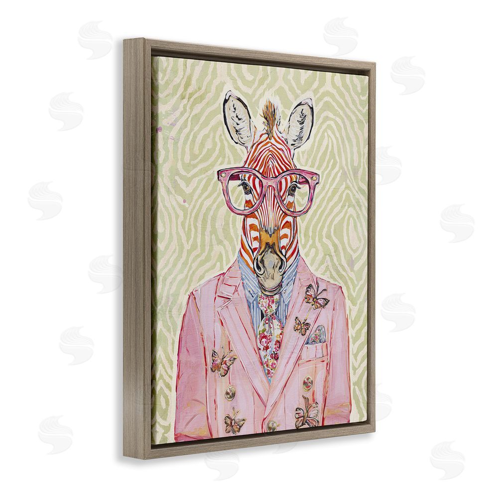 Svetlana Aleynikova Pink Zebra over Green Brown Floating Frame Canvas Wall Art Print