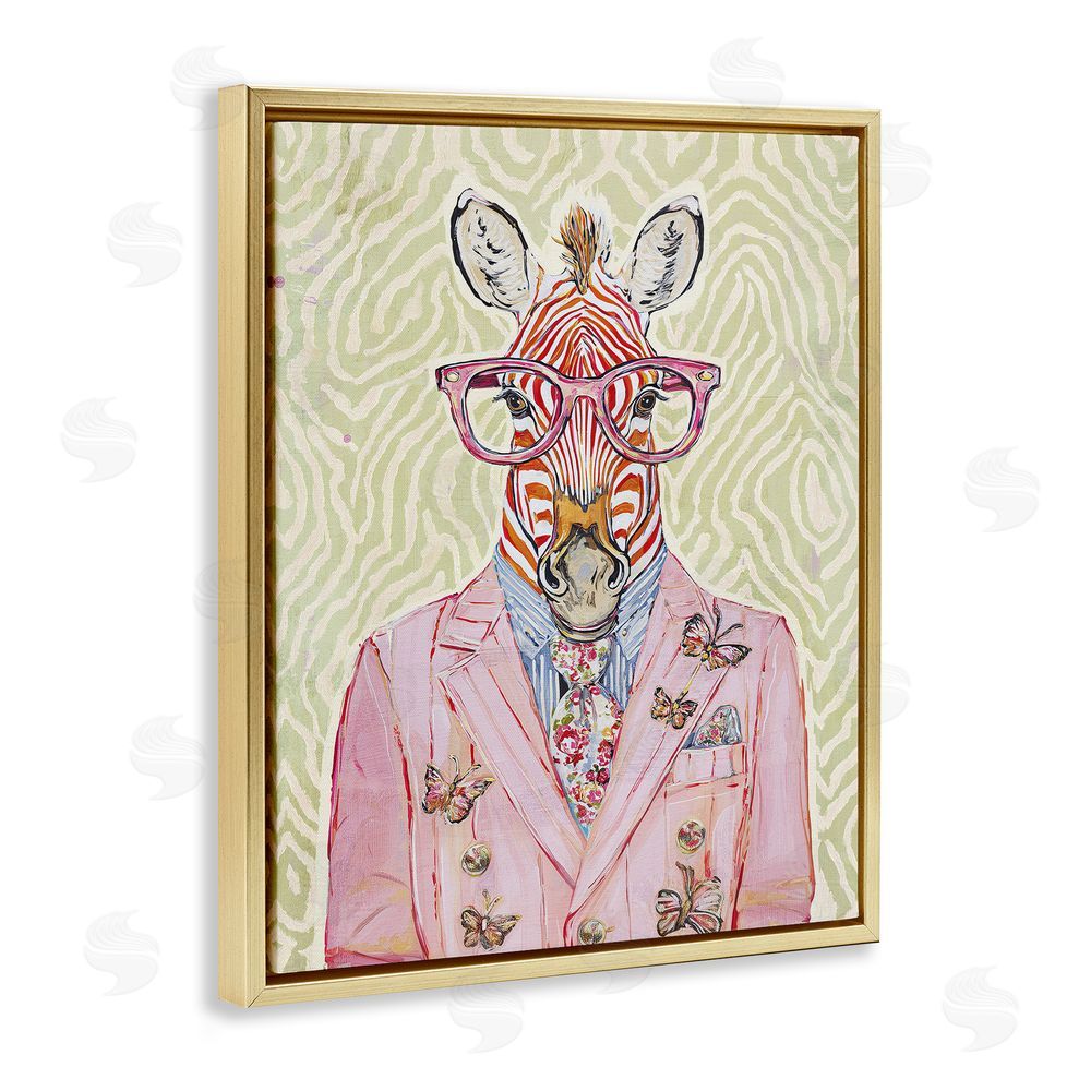 Svetlana Aleynikova Pink Zebra over Green Gold Floating Frame Canvas Wall Art Print