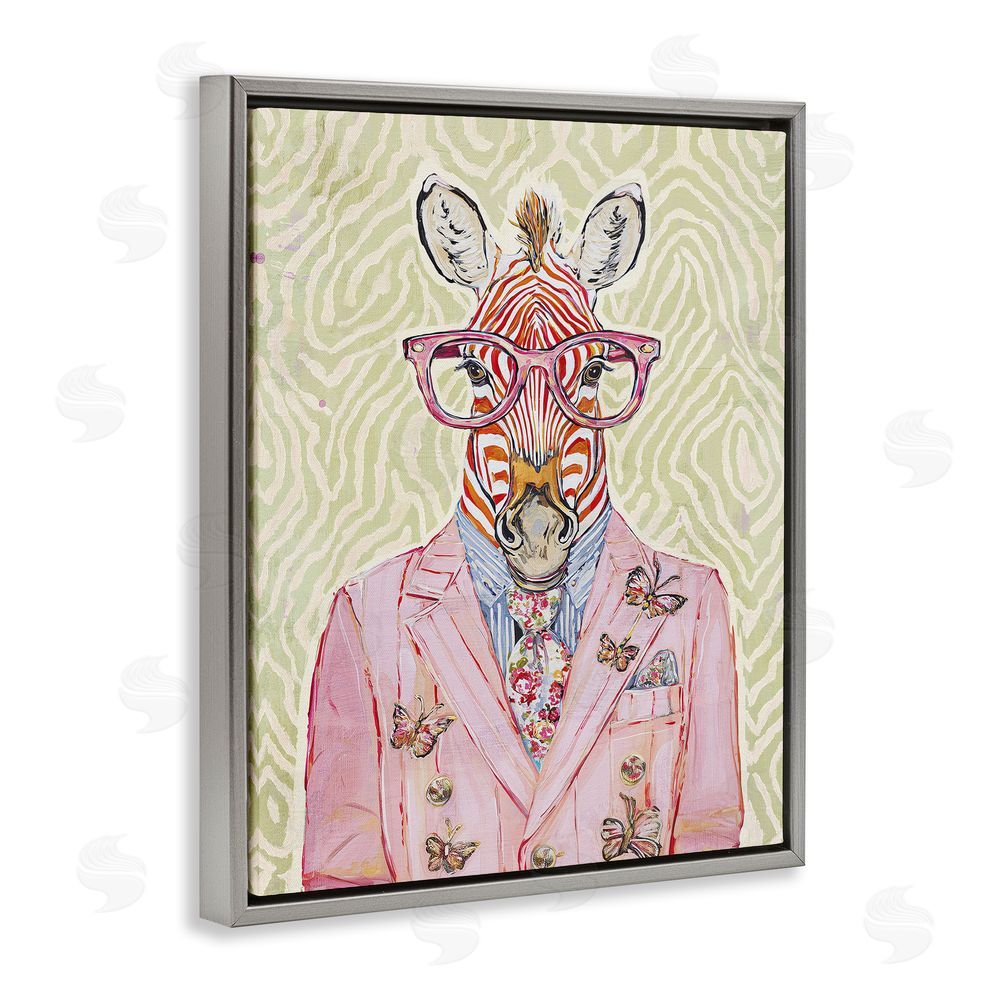 Svetlana Aleynikova Pink Zebra over Green Gray Floating Frame Canvas Wall Art Print