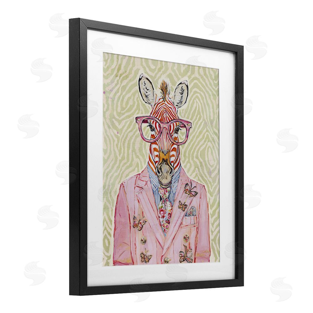 Svetlana Aleynikova Pink Zebra over Green Black Framed Print Under Glass Wall Art