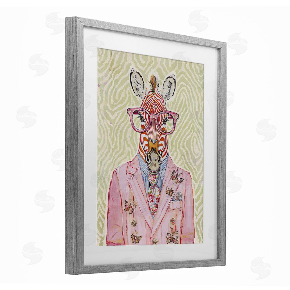 Svetlana Aleynikova Pink Zebra over Green Gray Framed Print Under Glass Wall Art