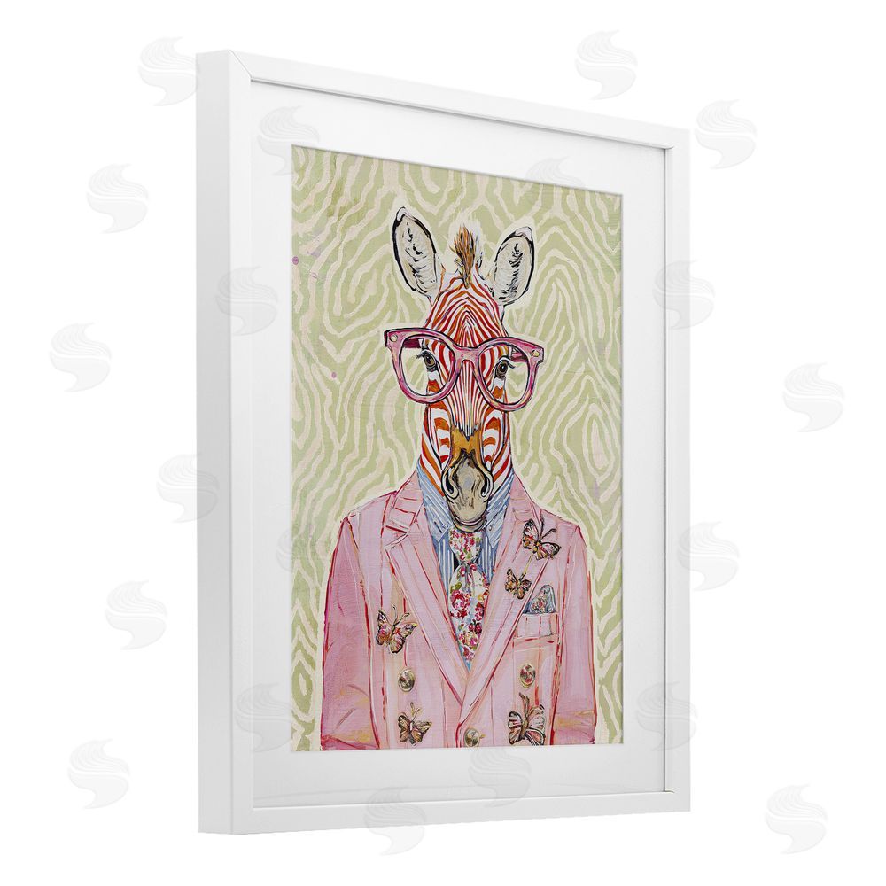 Svetlana Aleynikova Pink Zebra over Green White Framed Print Under Glass Wall Art