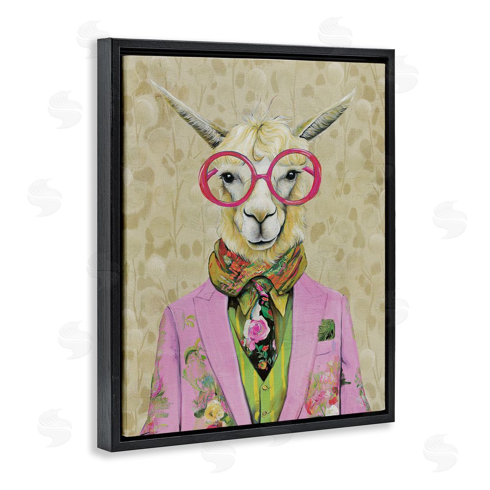Svetlana Aleynikova Stylish Llama with Glasses Black Floating Frame Canvas Wall Art Print