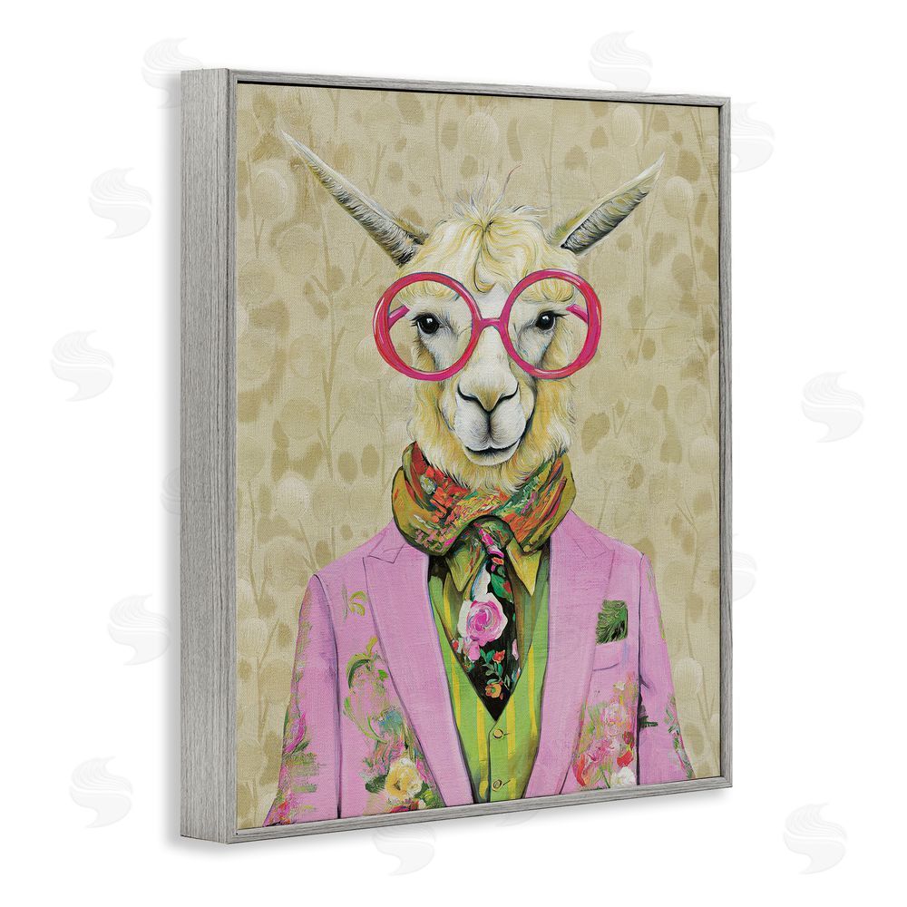 Svetlana Aleynikova Stylish Llama with Glasses Gray Framed Giclee Wall Art Print