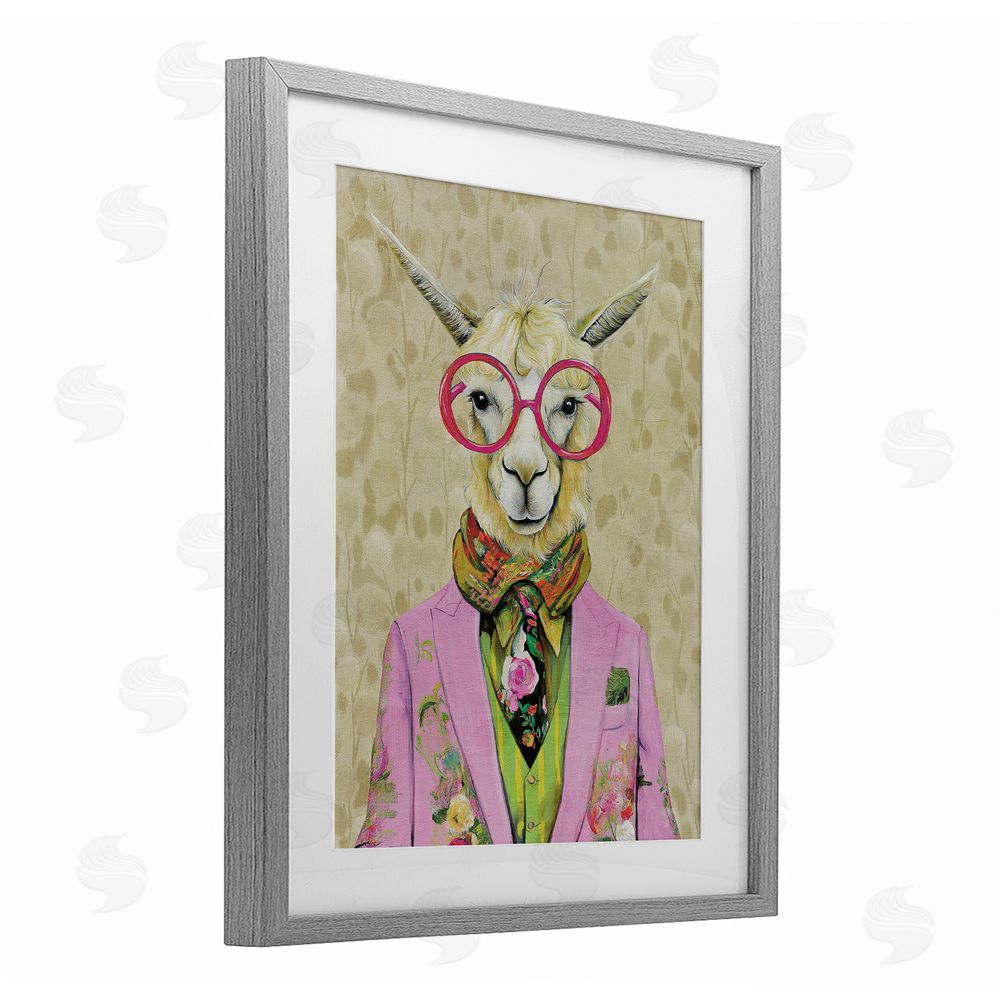 Svetlana Aleynikova Stylish Llama with Glasses Gray Framed Print Under Glass Wall Art