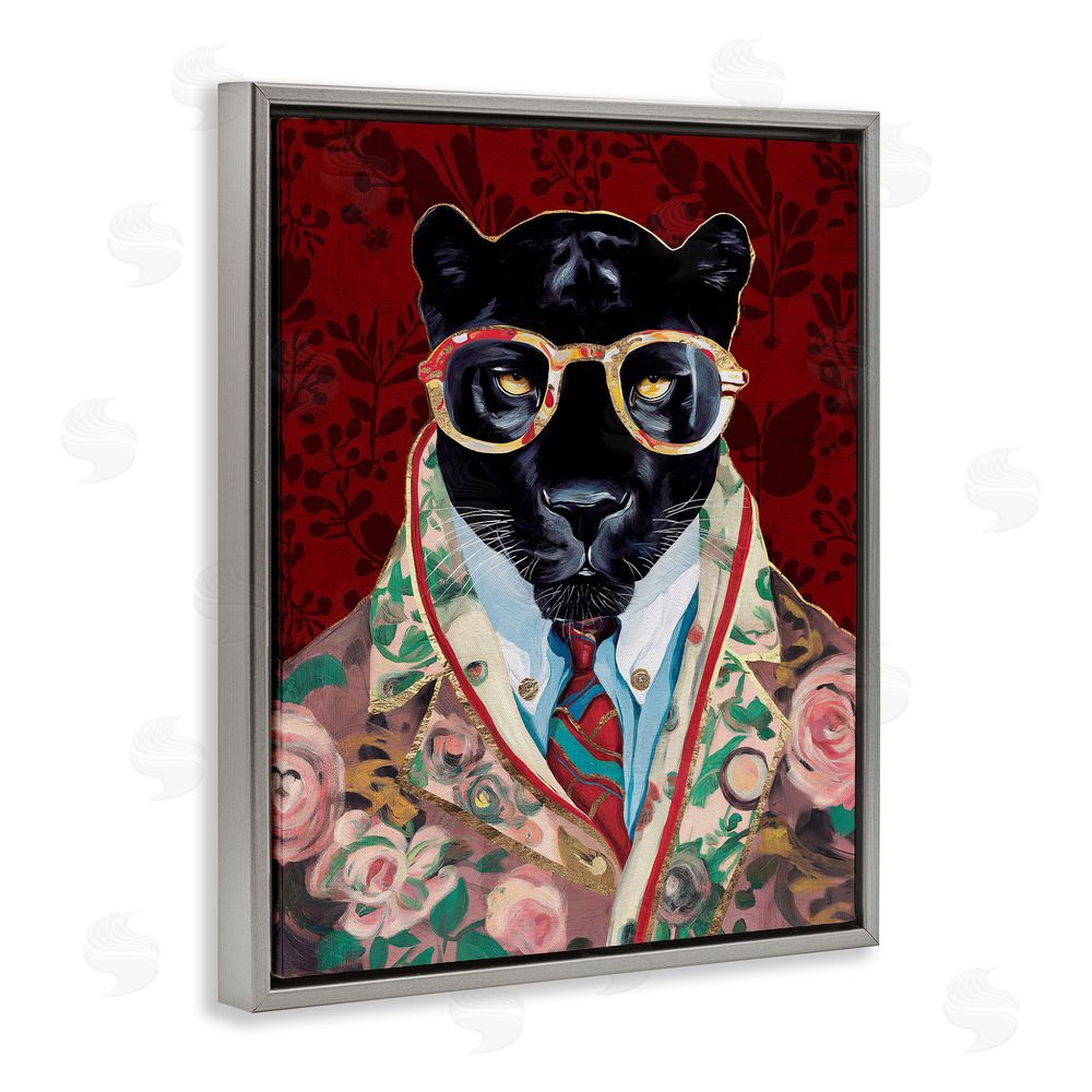 Svetlana Aleynikova Fashionable Scarlet Panther Gray Floating Frame Canvas Wall Art Print