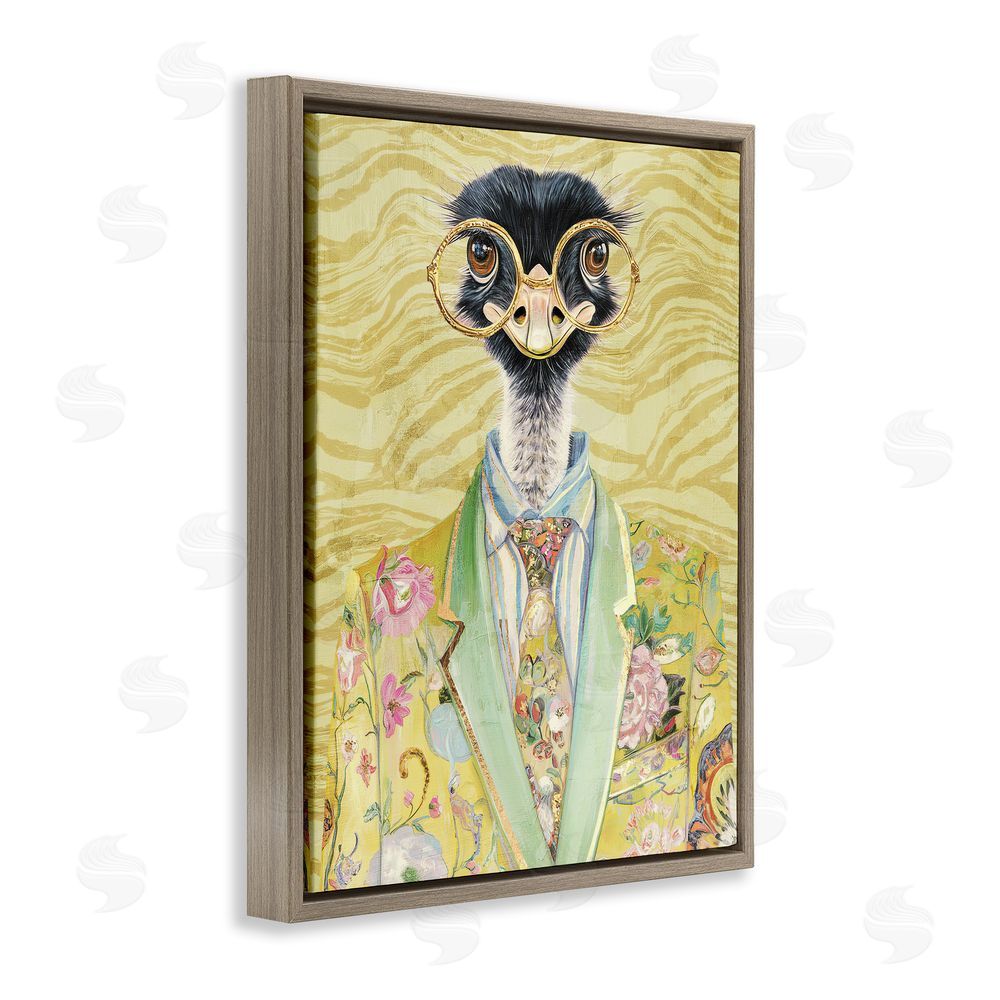 Svetlana Aleynikova Dandy Ostrich Portrait Brown Floating Frame Canvas Wall Art Print