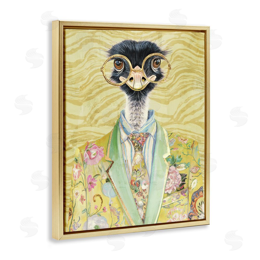 Svetlana Aleynikova Dandy Ostrich Portrait Gold Floating Frame Canvas Wall Art Print
