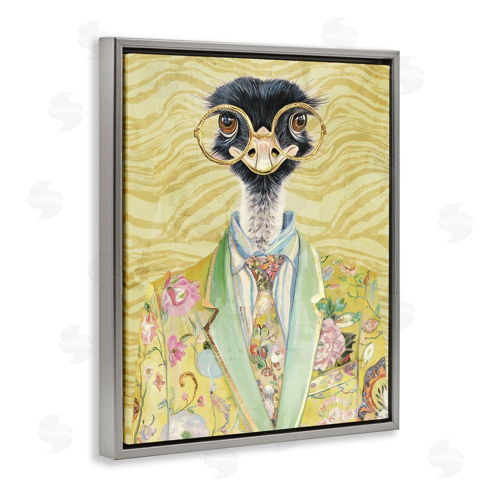 Svetlana Aleynikova Dandy Ostrich Portrait Gray Floating Frame Canvas Wall Art Print