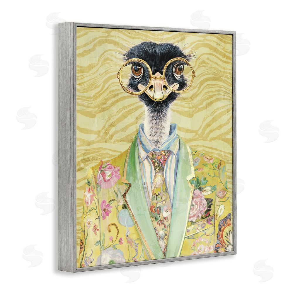 Svetlana Aleynikova Dandy Ostrich Portrait Gray Framed Giclee Wall Art Print