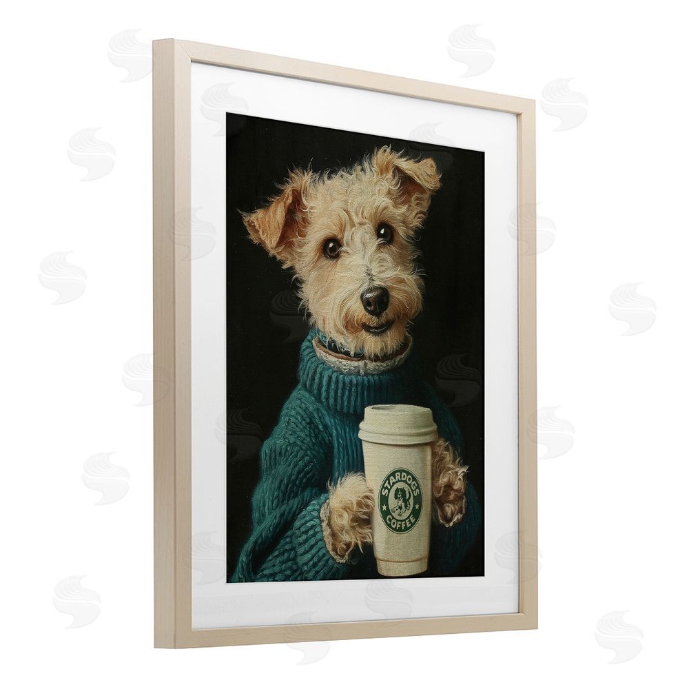 Svetlana Aleynikova Barkuccino Dog with Coffee Cup Brown Framed Print Under Glass Wall Art