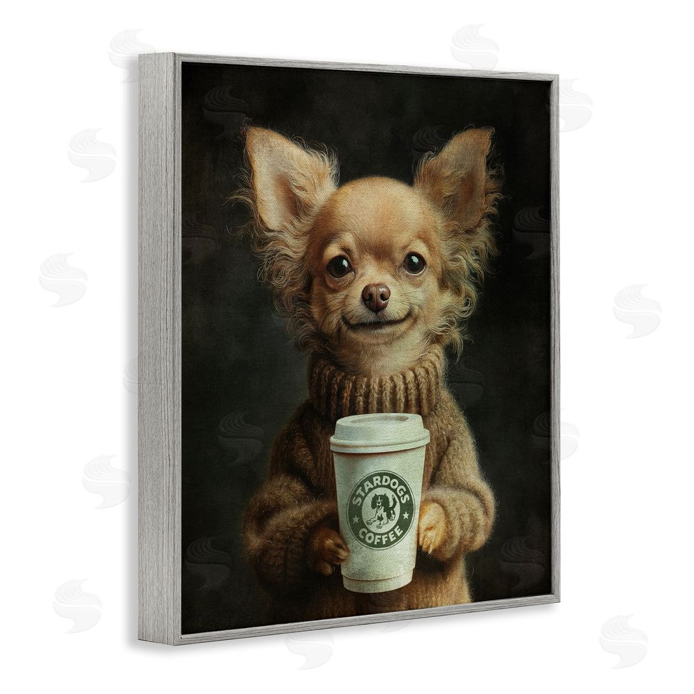 Svetlana Aleynikova Espresso Pup in Cozy Sweater Gray Framed Giclee Wall Art