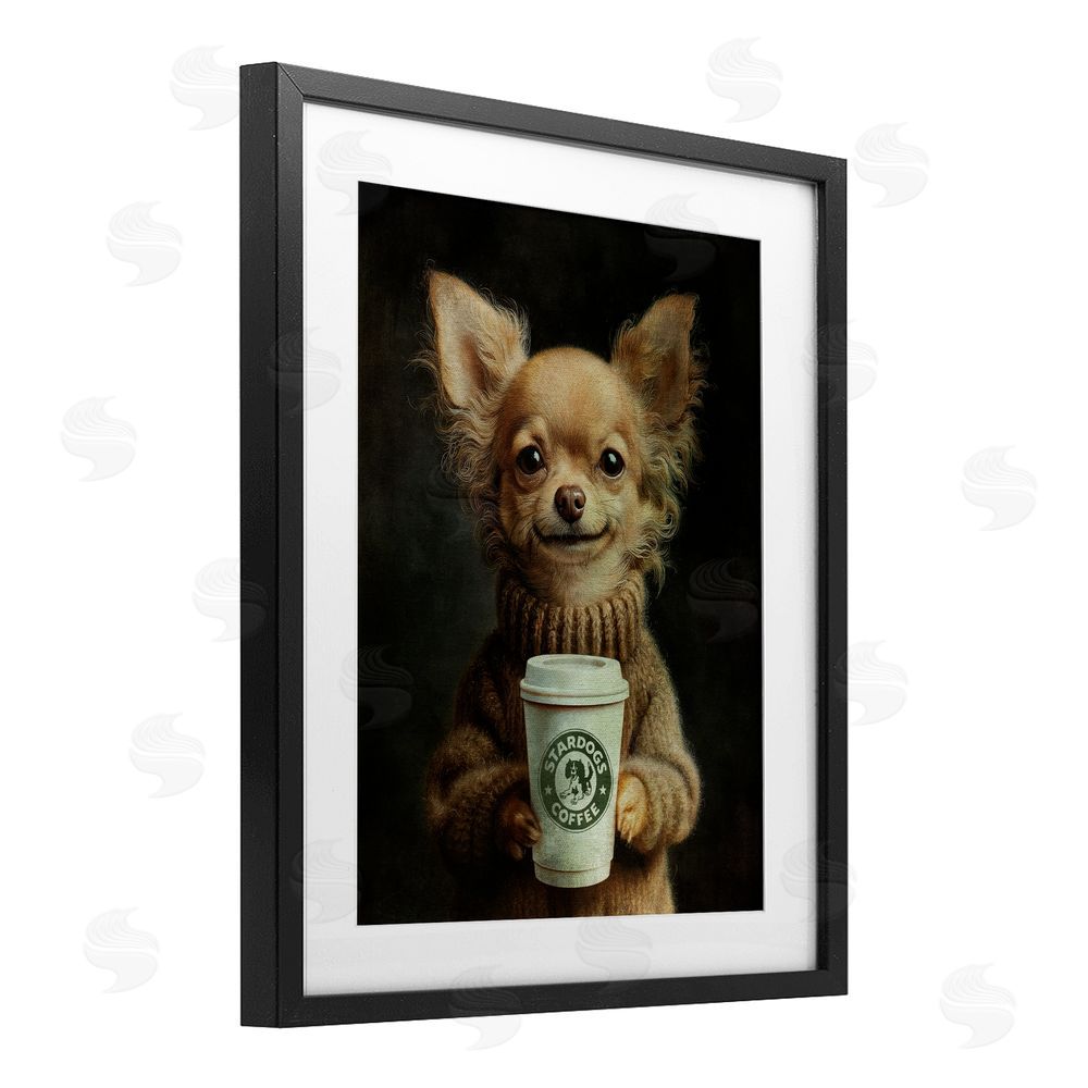 Svetlana Aleynikova Espresso Pup in Cozy Sweater Black Framed Print Under Glass Wall Art