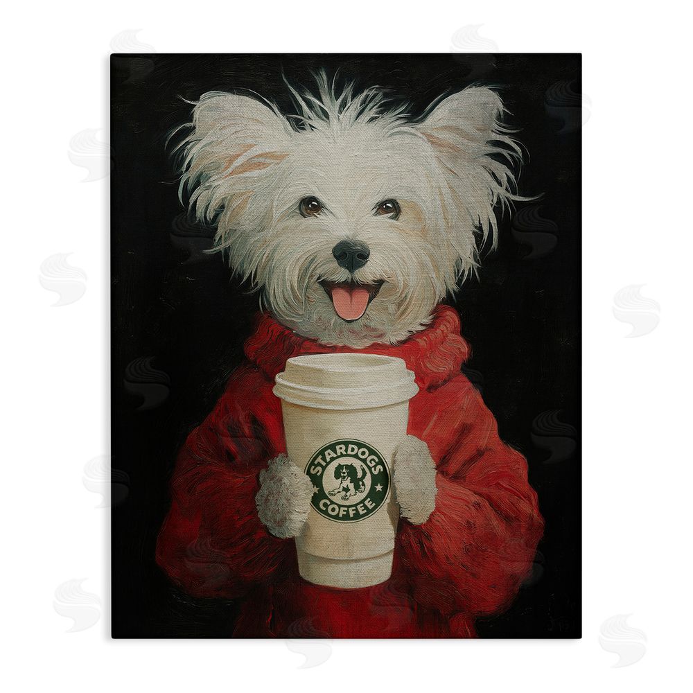 Svetlana Aleynikova Cappuccino Cutie Puppy & Coffee Stretched Canvas Wall Art Print