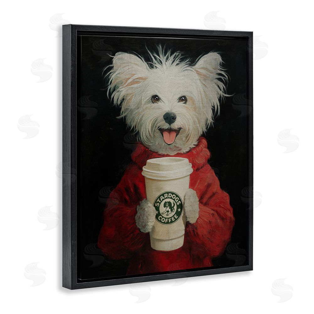 Svetlana Aleynikova Cappuccino Cutie Puppy & Coffee Black Floating Frame Canvas Wall Art Print