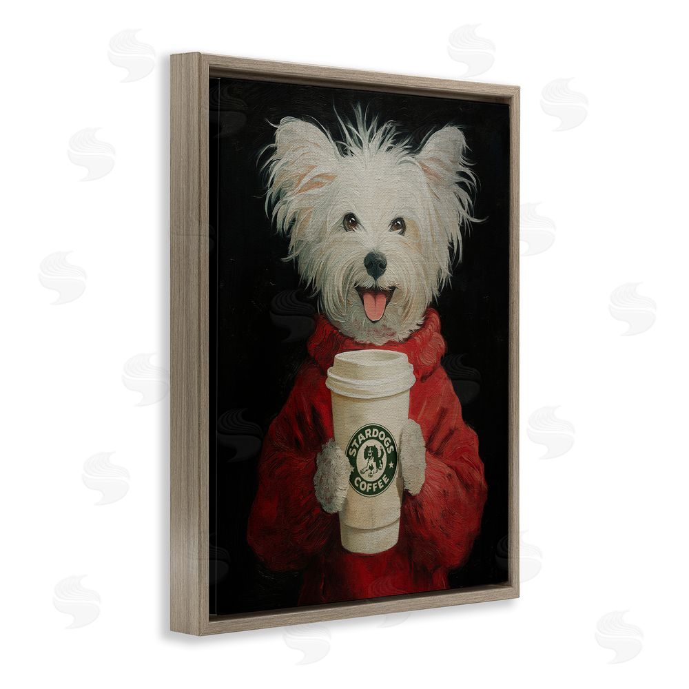 Svetlana Aleynikova Cappuccino Cutie Puppy & Coffee Brown Floating Frame Canvas Wall Art Print